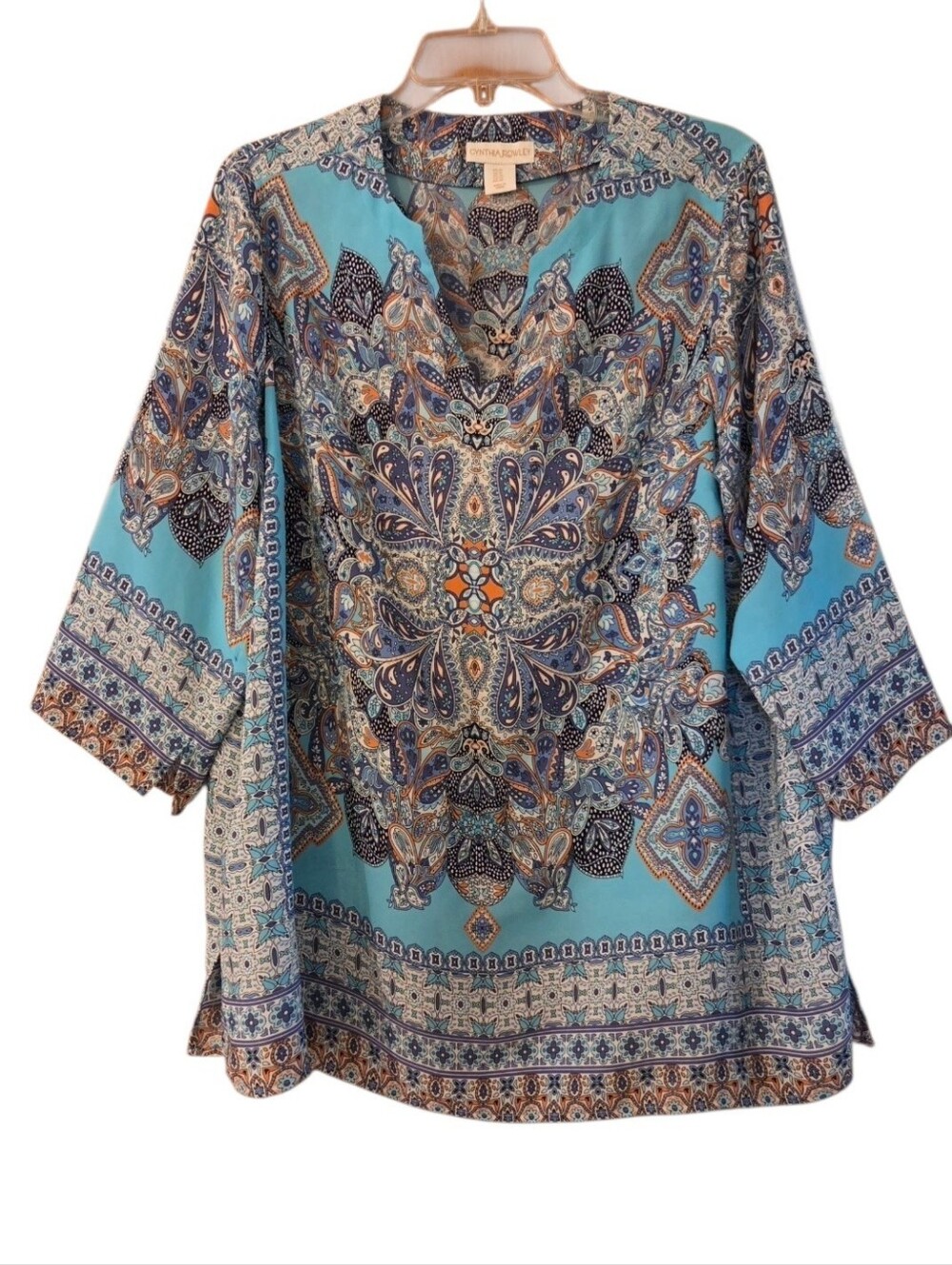 Cynthia Rowley Turquoise Orange Patterned Tunic  Boho Indie Plus Size 1X
